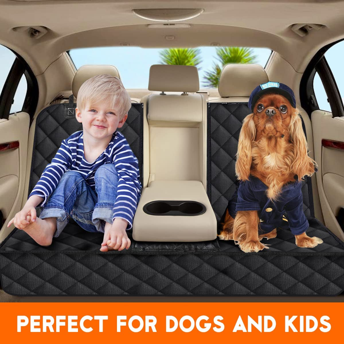 Dog Car Seat Cover - Waterproof Back Seat Protector for Pets, Non-Slip Design Fits Most Cars, Trucks, and SUVs - Black